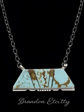 Turquoise Inlay Bar Necklace - Blue
